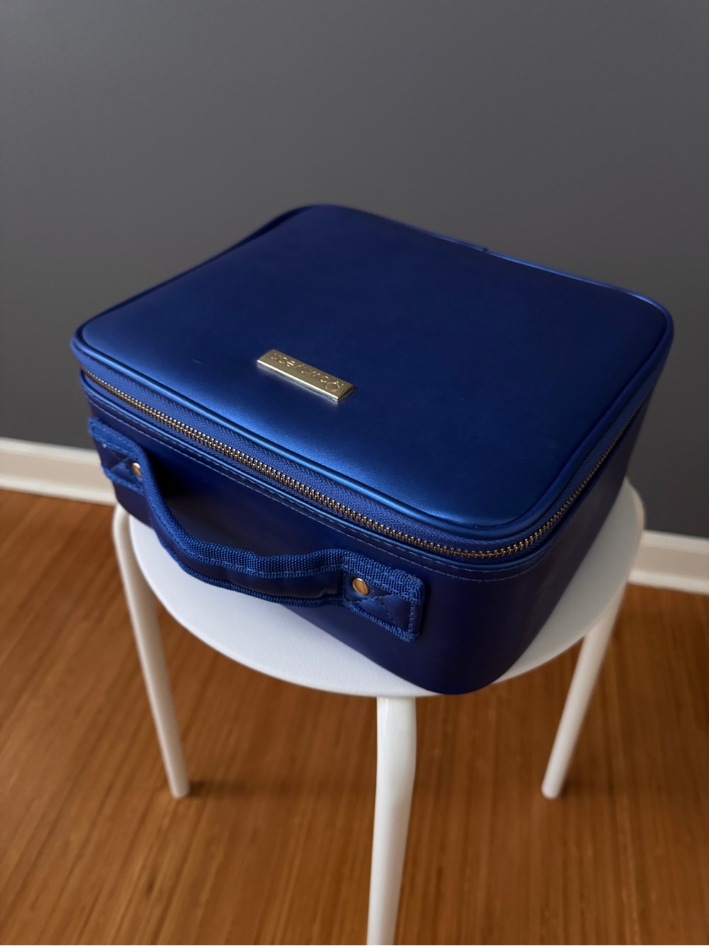 Navy Blue Rownyeon Professional Makeup Organizer Case with Gold Plater